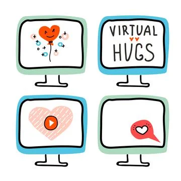 Valentines Day doodle icon computer screen Monitors and Speech bubble, love s Stock Illustration