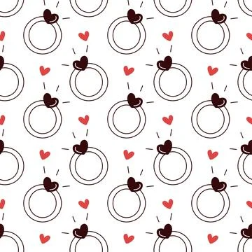 Valentines Day Doodle Ring Pattern Cute Seamless Love Background Stock Illustration