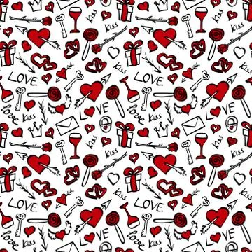 Valentines day doodle seamless pattern Stock Illustration