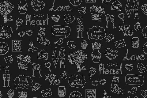Valentines day doodle seamless pattern repeat ornament line print boundless Illustrazione stock