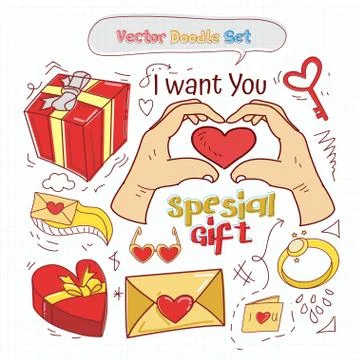 Valentines Day Doodle Set Vector Stock Illustration