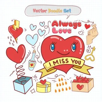 Valentines Day Doodle Set Vector Stock Illustration