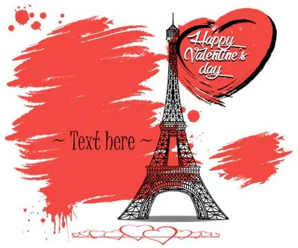 Valentine's Day. Eiffel Tower and grunge banner Stock-Illustration