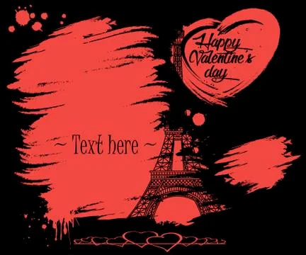 Valentine's Day. Eiffel Tower and grunge banner Stock Illustration