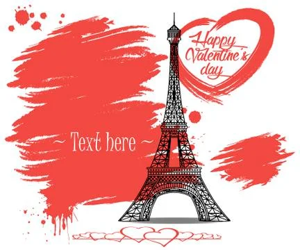 Valentine's Day. Eiffel Tower and grunge banner Stock-Illustration