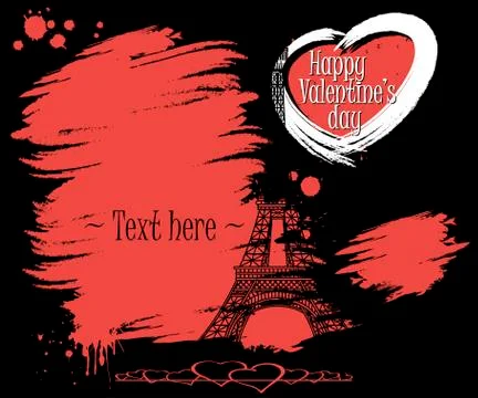 Valentine's Day. Eiffel Tower and grunge banner Stock Illustration
