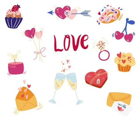 Valentine's Day elements collection. Template for cards and banner design. Bi イラスト素材