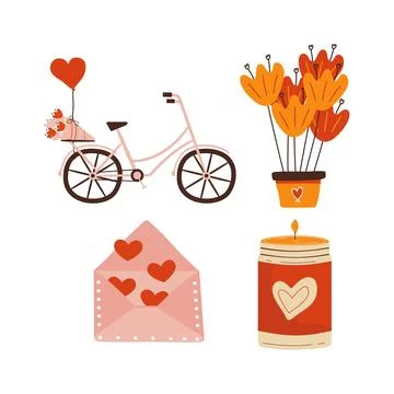 Valentines day elements designs set. Valentine flat clipart collection with 스톡 일러스트