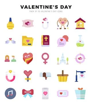 Valentine'S Day elements. Flat web icon set. Simple vector illustration. Stock Illustration