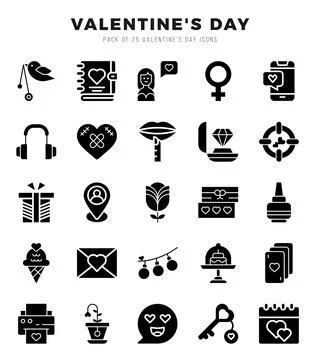 Valentine'S Day elements. Glyph web icon set. Simple vector illustration. Illustrazione stock