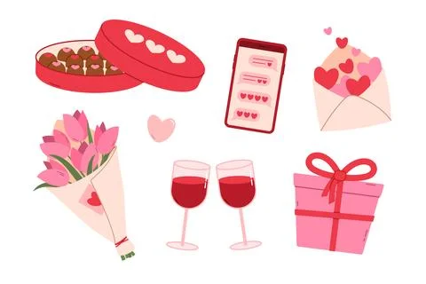 Valentines Day elements set. Flat illustration 库存插图