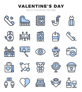 Valentine'S Day elements. Two Color web icon set. Simple vector illustration. Illustrazione stock