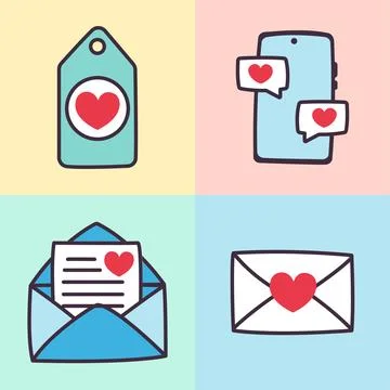 Valentines day elements vector set. Gifts, hearts, envelopes, desserts, locks Illustrazione stock