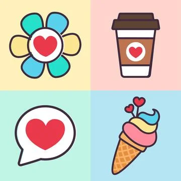 Valentines day elements vector set. Gifts, hearts, envelopes, desserts, locks イラスト素材