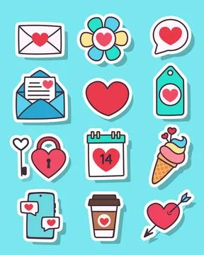 Valentines day elements vector set. Gifts, hearts, envelopes, desserts, locks Stock Illustration