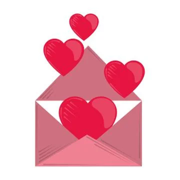 Valentines day, envelope and falling hearts romantic design Stock Illustration