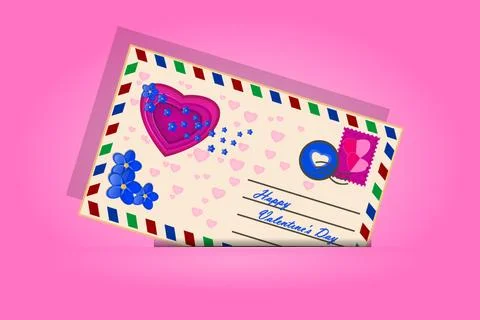 Valentines day envelope isolated on pink background. Stock Illustration