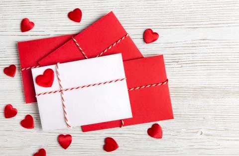 Valentines Day Envelope Mail, Red Heart, Valentine Letter, Wedding Love Card Stock Photos