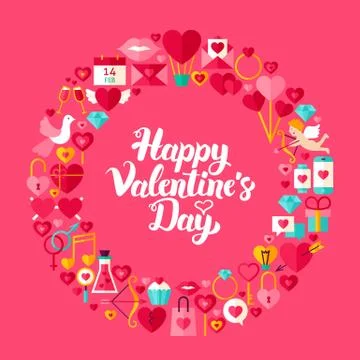 Valentines Day Flat Circle Objects Stockillustratie