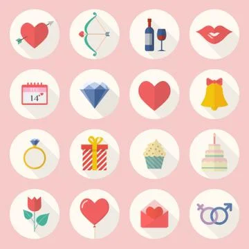 Valentine's Day Flat Icon Set Stock Illustration