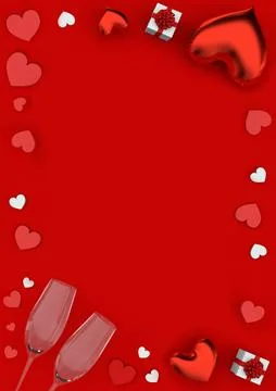 Valentines day flat lay with glasses, hearts, balloons and gift box. Happy Stock Illustration