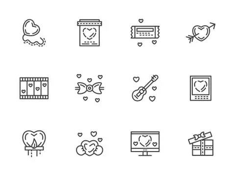 Valentines Day flat line vector icons set Stock Illustration