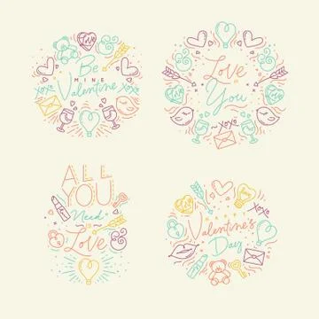 Valentine's day flat monograms beige Stock Illustration