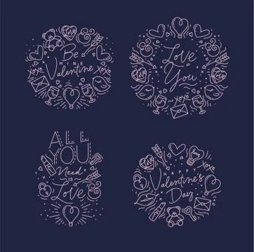 Valentines day flat monograms blue Stock Illustration