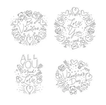 Valentines day flat monograms Stock Illustration