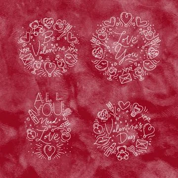 Valentine's day flat monograms red Stock Illustration