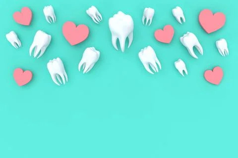 Valentine's day flatlay with teeth and hearts. 3d illustation Stock Illustration