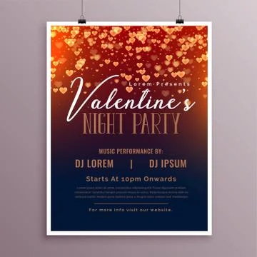 Valentines day flyer template with falling hearts Stock Illustration