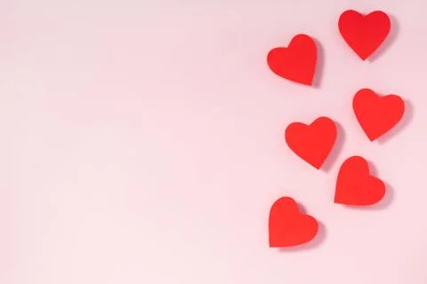 Valentine's day frame composition. Red hearts on pastel pink background. Top  Stock Photos