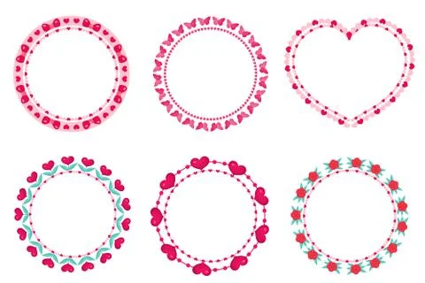 Valentines day frame set. Cute round border with space for text. Isolated o.. Stock Illustration