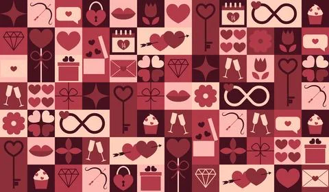 Valentine's day geometric seamless pattern. Festive abstract modern backgro.. Stock Illustration