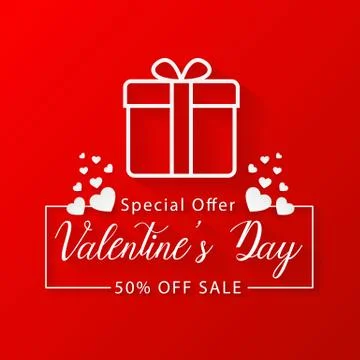 Valentines day gift box with red background, vector Stock Illustration