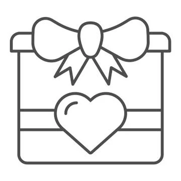 Valentines day gift box thin line icon. Present vector illustration isolated on 스톡 일러스트