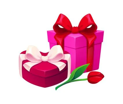 Valentines day gift boxes and red tulip flower Stock Illustration