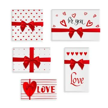 Valentines Day gift boxes set. Unique collection of gifts with patterns Stock Illustration