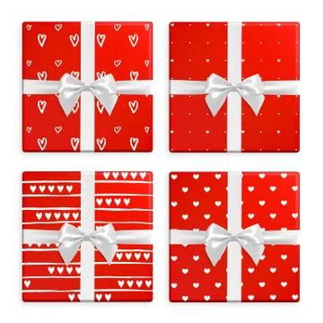 Valentines Day gift boxes set. Unique collection of gifts with patterns Stock Illustration