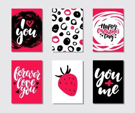 Valentines day gift card vector set. Hand drawn printable templates with le.. Stock Illustration