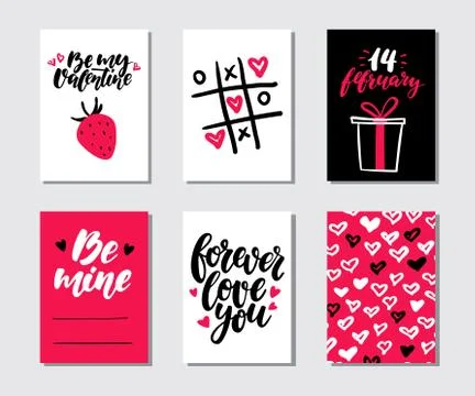 Valentines day gift card vector set. Hand drawn printable templates with le.. Stock Illustration