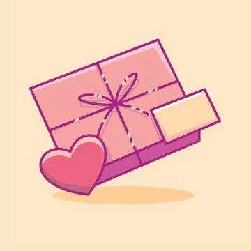 Valentines day gift flat vector illustration. Cute gift valentine illustrat.. Stock Illustration