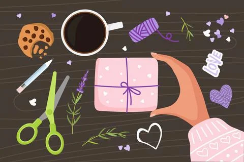 Valentines day gift packaging. Preparations for congratulations, Valentine's eve Stock Illustration
