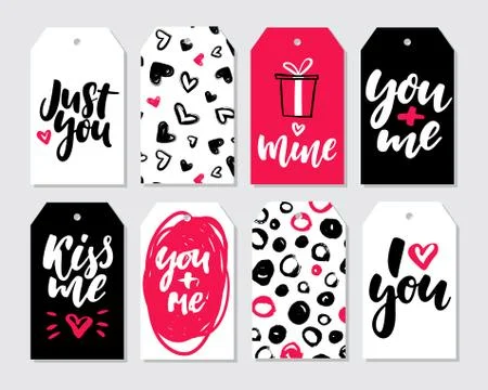 Valentines day gift tag vector set. Coolection of hand drawn pri Stock Illustration