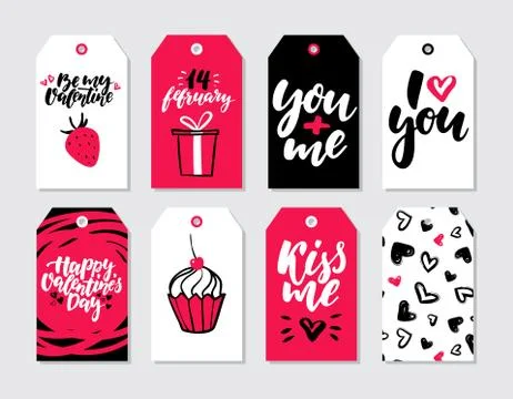 Valentines day gift tag vector set. Collection of hand drawn printable card.. Stock Illustration