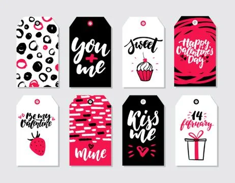Valentines day gift tag vector set. Collection of hand drawn printable card.. Stock Illustration