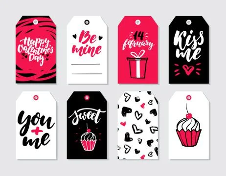 Valentines day gift tag vector set. Collection of hand drawn printable card.. Stock Illustration