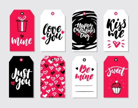 Valentines day gift tag vector set. Collection of hand drawn printable card.. Stock Illustration