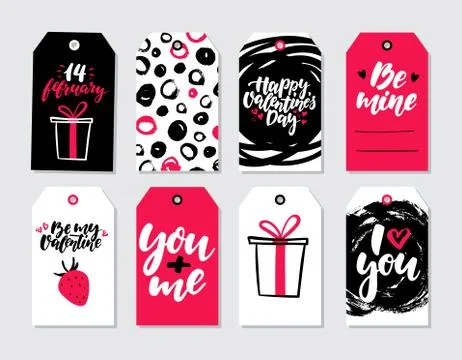 Valentines day gift tag vector set. Collection of hand drawn printable card.. Stock Illustration